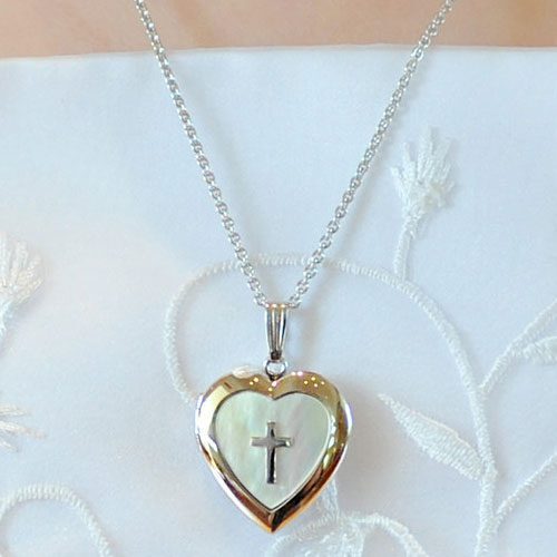 First communion heart locket necklace for girls